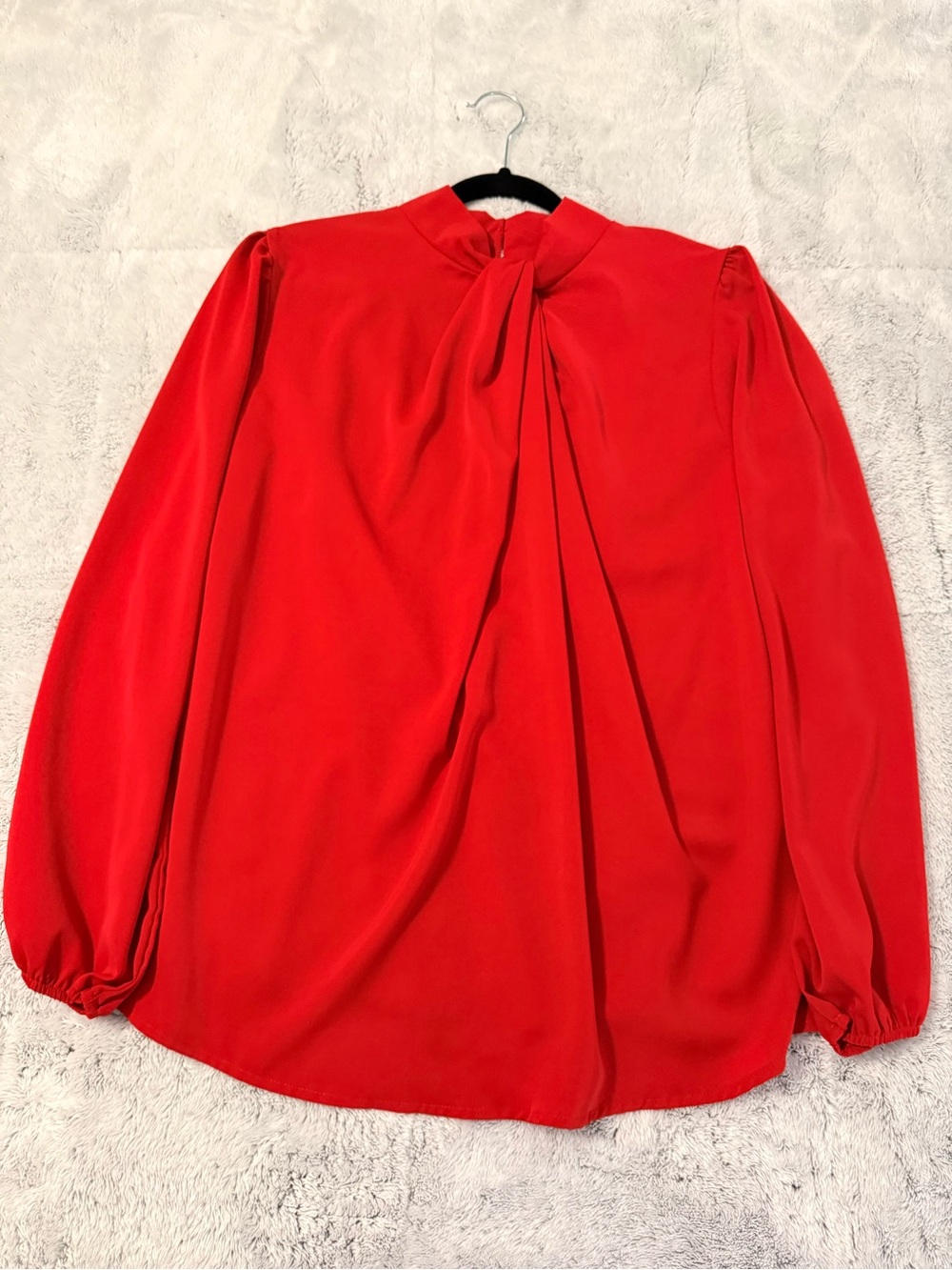 SHEIN Curve Red Tie Neck Bow Blouse Pearl Back Size 2XL Plus
